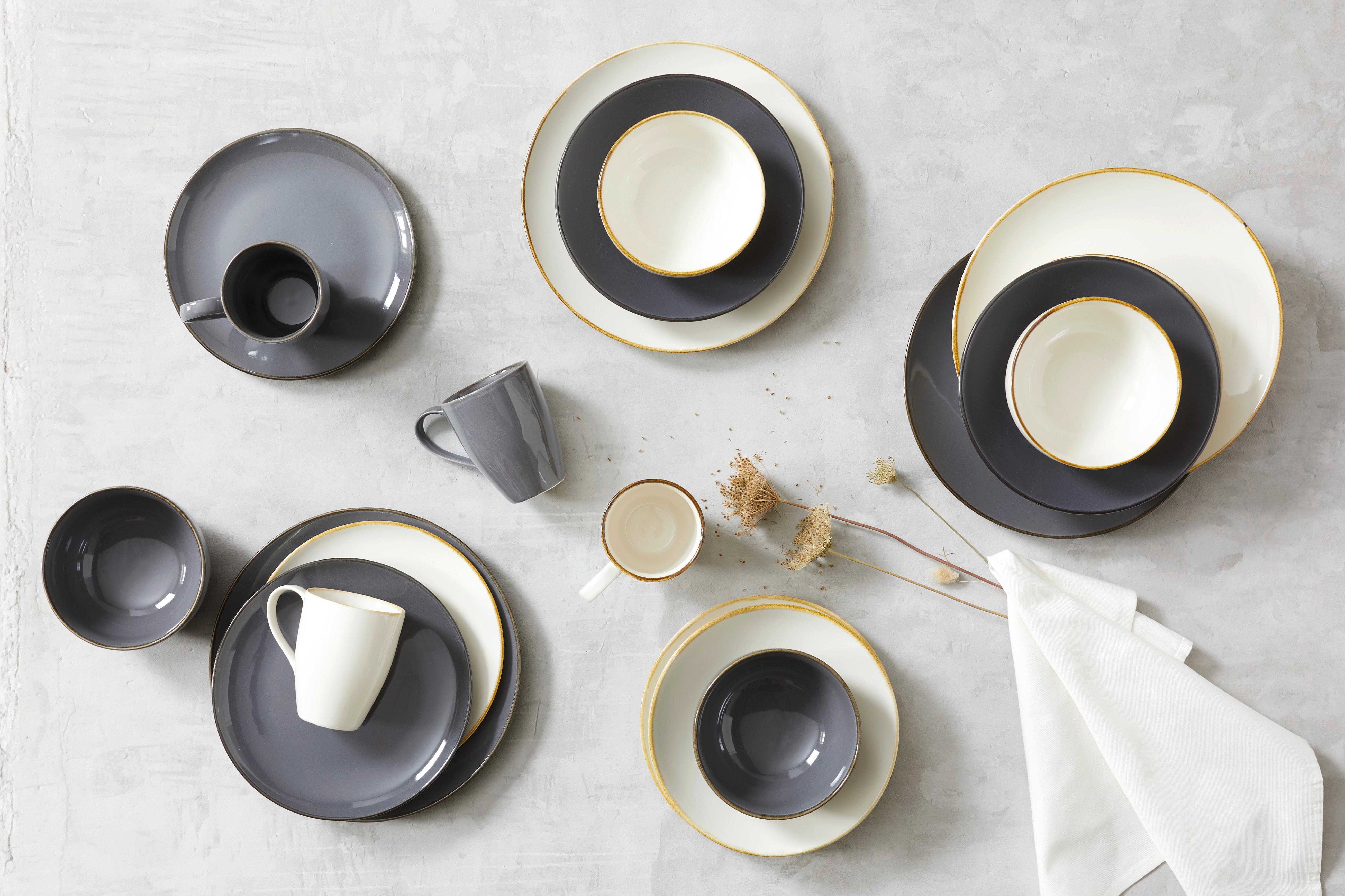 Kaffeebecher Linen aus Steinzeug ca. 330ml - Creme/Weiß, Keramik (13/9/11cm) - Premium Living