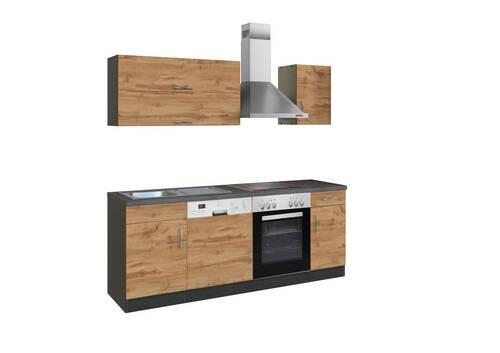 Küchenblock Sorrento mit Geräten ca. 210 cm Eichefarben - Chromfarben/Schieferfarben, MODERN, Holzwerkstoff/Metall (210cm) - Held