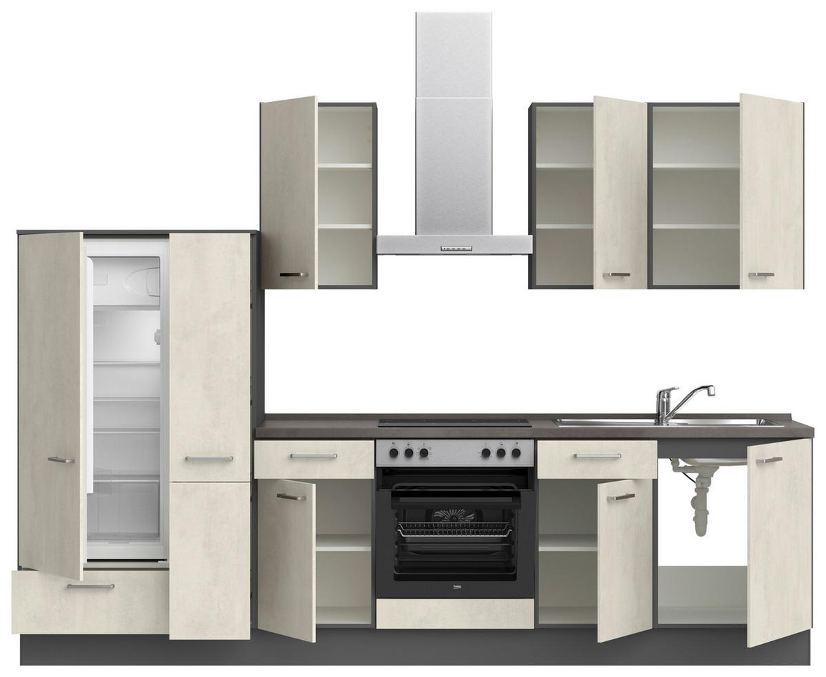 Küchenblock Riva Low m. Geräten Weiß - Schieferfarben/Edelstahlfarben, MODERN, Holzwerkstoff/Metall (300cm) - Nobilia