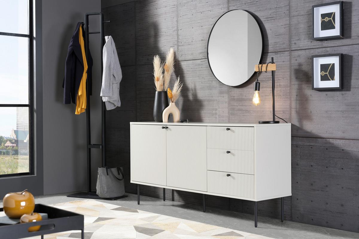 KOMODA SZEROKA ODENSE - jasnoszary/czarny, Design, materiał drewnopochodny/metal (150/74,6/40cm) - Xora