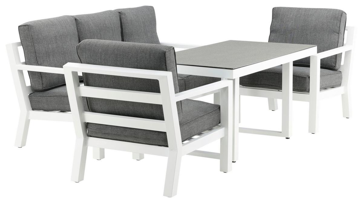 Loungegarnitur Barcelona Grau/Weiß Metall/Textil - Weiß/Grau, Basics, Textil/Metall - Gardenson