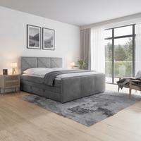 Boxspringbett Bologna ca. 180x200 cm Hellgrau - Hellgrau/Schwarz, MODERN, Holzwerkstoff/Kunststoff (180/200cm) - MID.YOU
