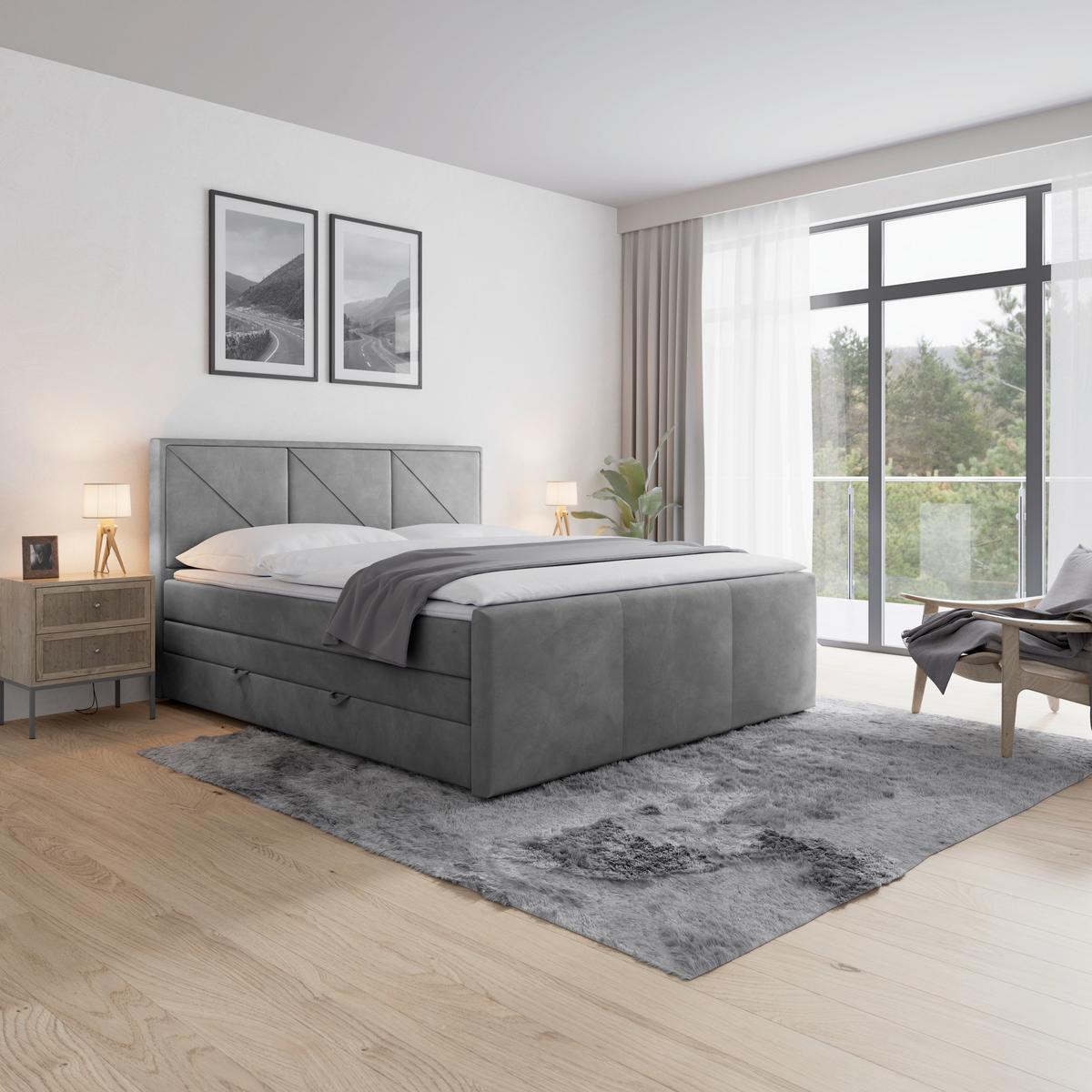 Boxspringbett Bologna ca. 180x200 cm Hellgrau - Hellgrau/Schwarz, MODERN, Holzwerkstoff/Kunststoff (180/200cm) - MID.YOU