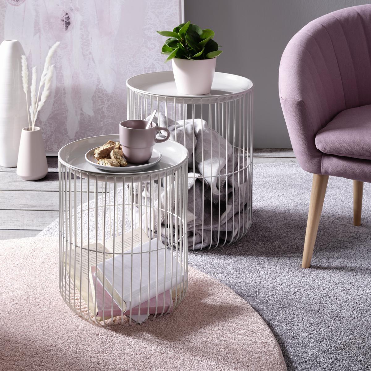 Beistelltischset aus Metall, 2-teilig - Weiss/Grau, Konventionell, Metall (41,5/33,5/51/41cm) - Modern Living