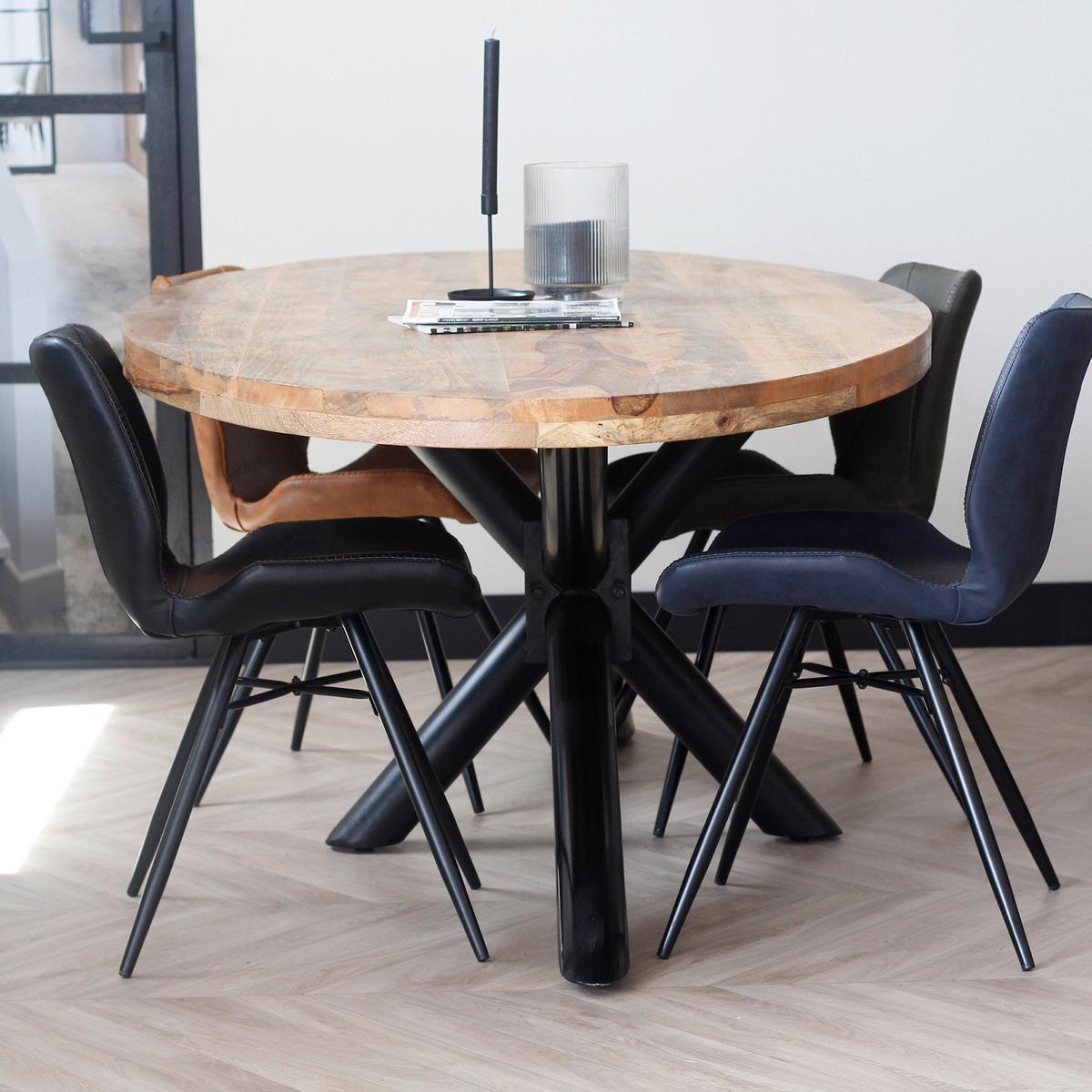 ESSTISCH INDUSTRIAL ROUND - Schwarz/Braun, Natur, Holz/Metall (180/100/77cm) - MID.YOU