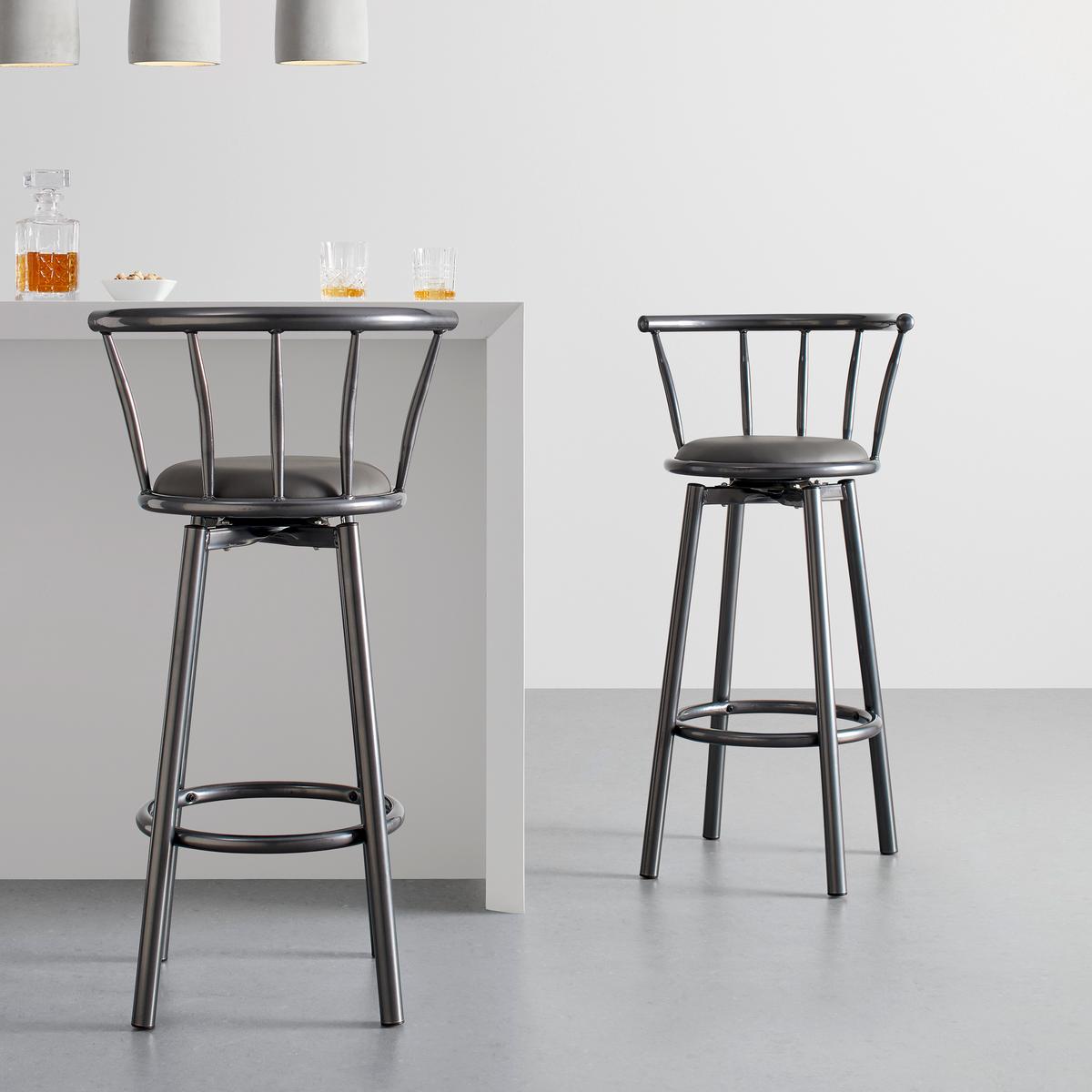 Barhocker-Set Fabio Grau Lederlook Gepolstert - Grau, MODERN, Holz/Textil (43/96/52cm) - Bessagi Home