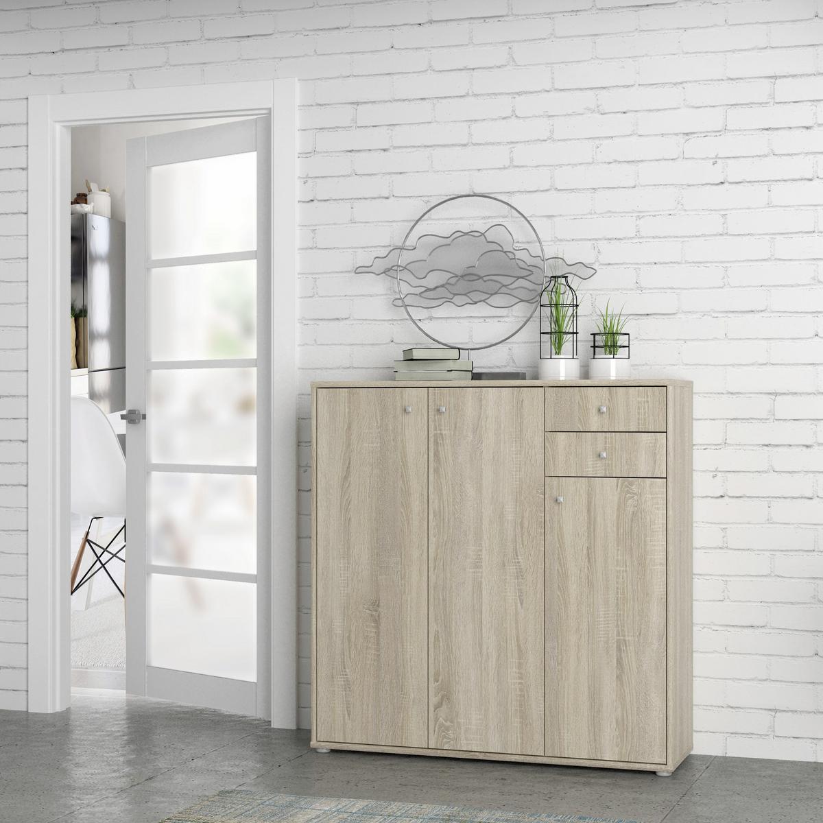 Komoda Tempra 2, Barva Hrasta - barve aluminija/hrast sonoma, Design, umetna masa/leseni material (108,8/111,1/34,8cm)
