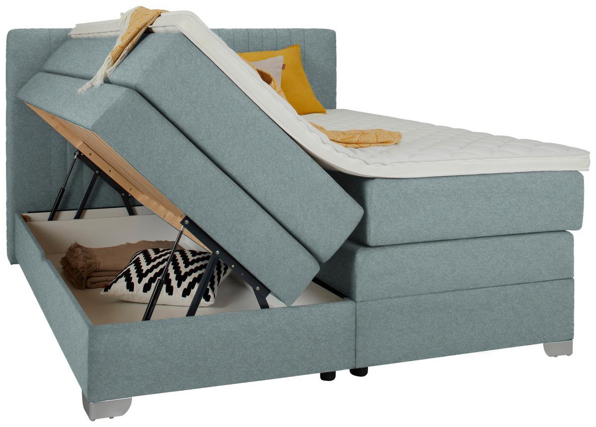 Boxspringbett Plura Türkis ca. 160x200cm - Türkis/Chromfarben, KONVENTIONELL, Holz/Holzwerkstoff (168/112/214cm) - Mömax