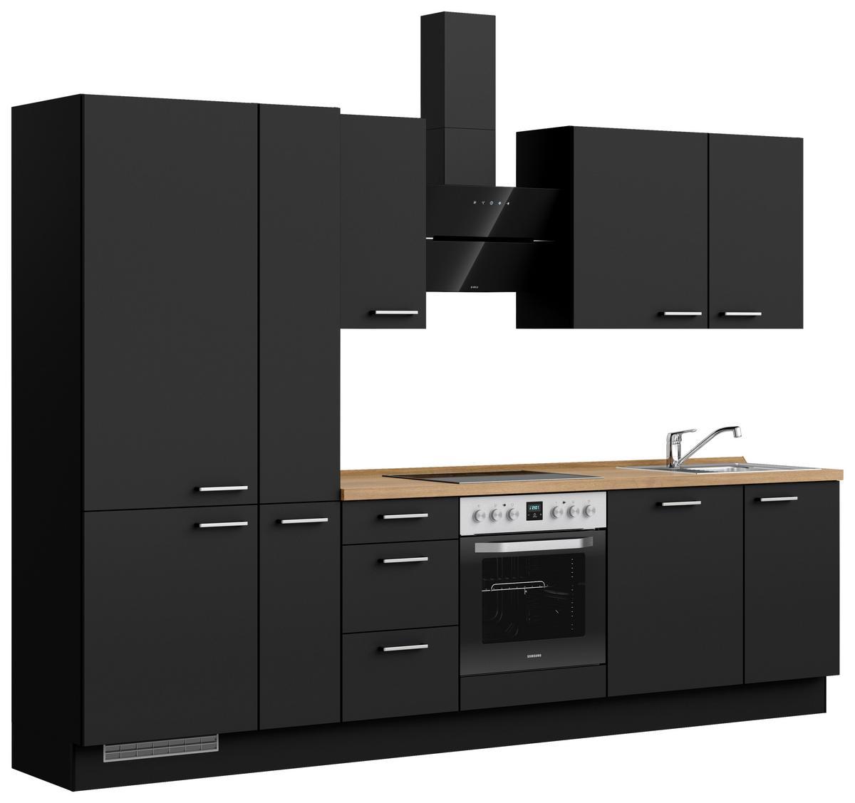 Küchenblock Touch High m. Geräten Schwarz - Edelstahlfarben/Eichefarben, MODERN, Holzwerkstoff/Metall (300cm) - Nobilia