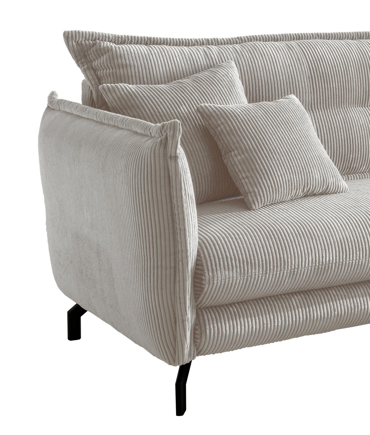 Wohnlandschaft Lava Silberfarben Cord - Silberfarben/Schwarz, MODERN, Textil/Metall (255/180cm) - Livetastic