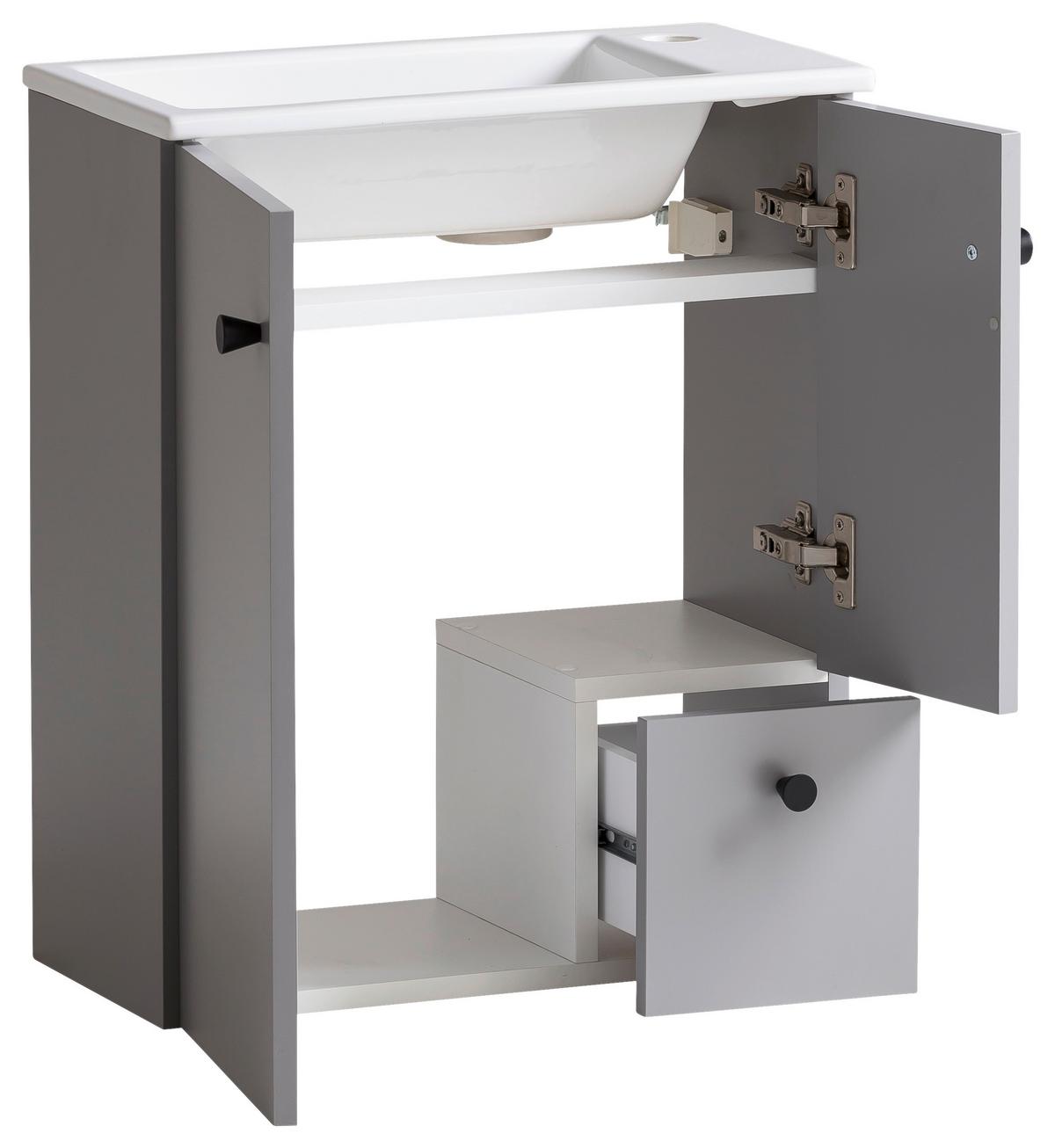 Waschtischkombi Balto Grau - Weiß Hochglanz/Schwarz, MODERN, Keramik/Holzwerkstoff (50/60/25cm) - MID.YOU