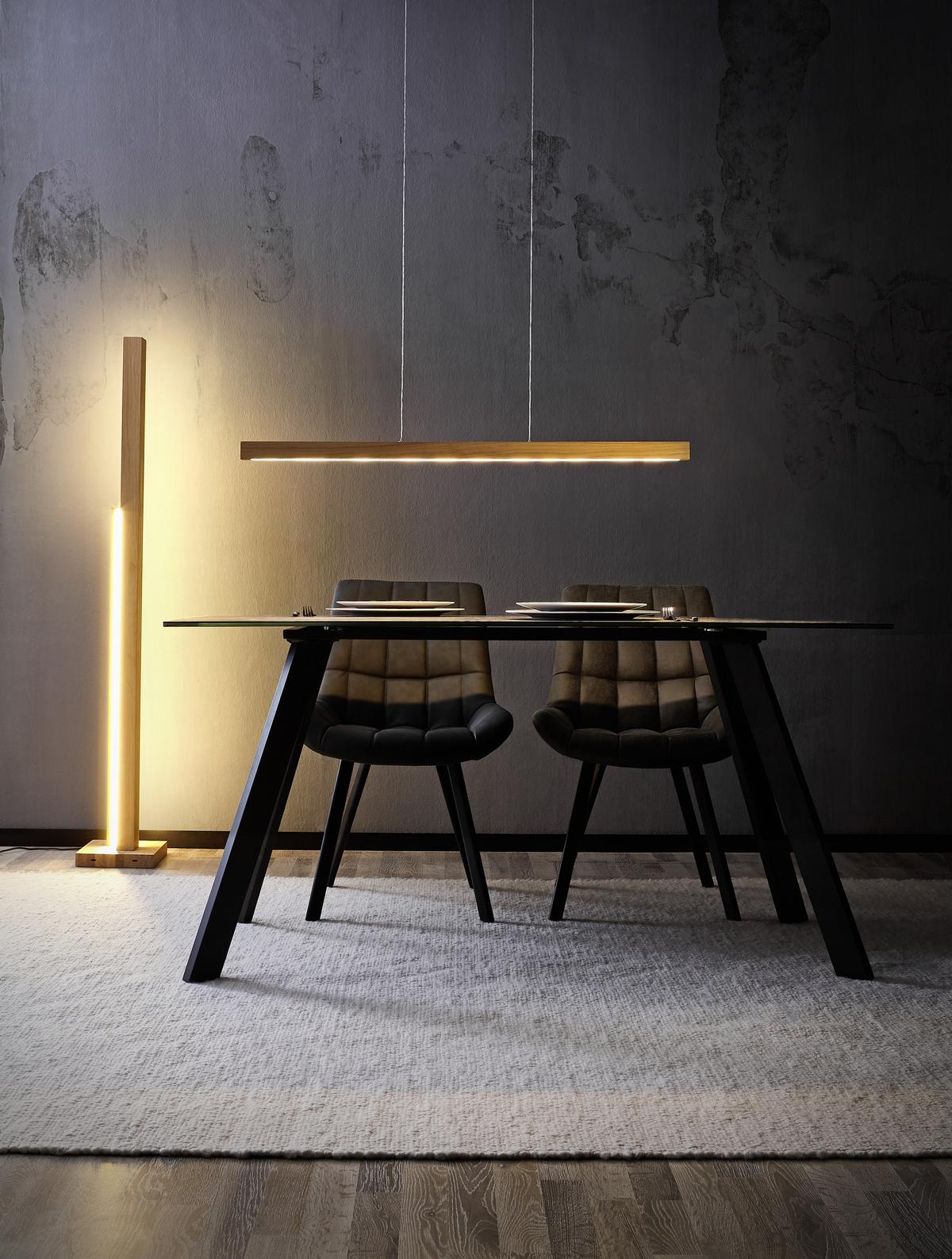 LAMPA WISZĄCA LED LU1509874FSC "SMAL" - kolor dębowy, Natur, drewno (100/6/110cm) - Dieter Knoll
