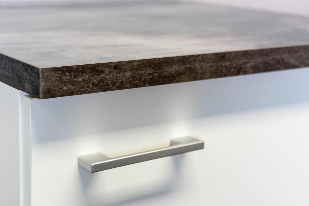 Küchenblock Lucca Weiß B: ca. 270cm - Graubraun/Alufarben, KONVENTIONELL, Holzwerkstoff/Kunststoff (270cm) - FlexWell