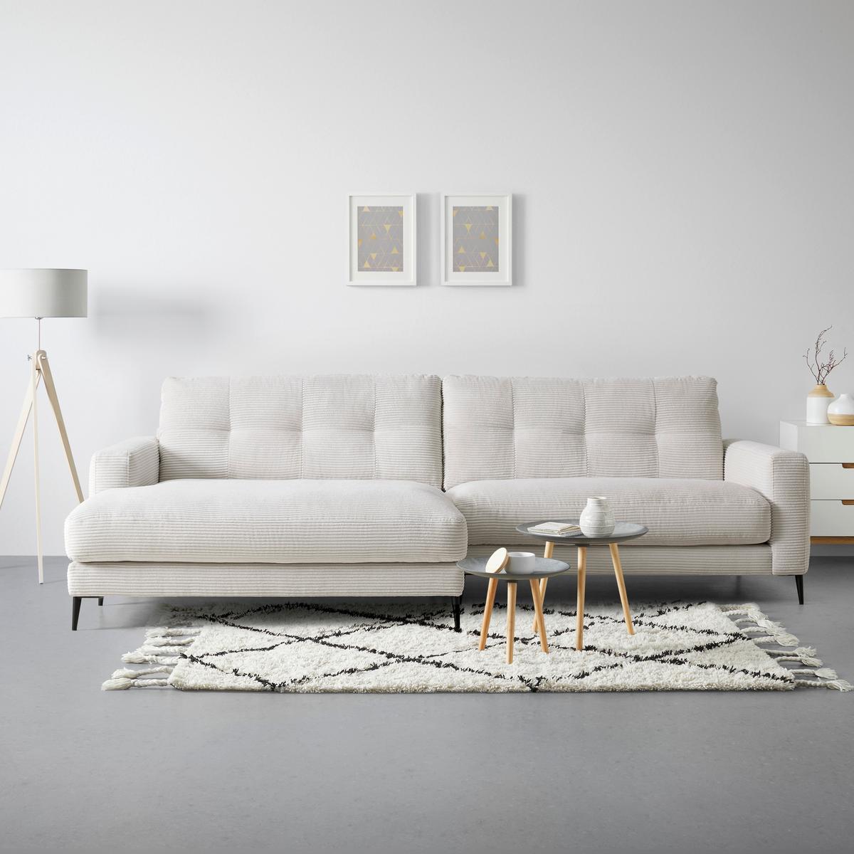 Wohnlandschaft Ubalda Weiß - Schwarz/Weiß, MODERN, Textil/Metall (190/84/272cm) - Premium Living