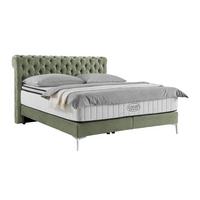 Boxspringbett Queen in Olivgrün ca. 180x200cm - Chromfarben/Goldfarben, Konventionell, Textil (180/200cm) - Premium Living