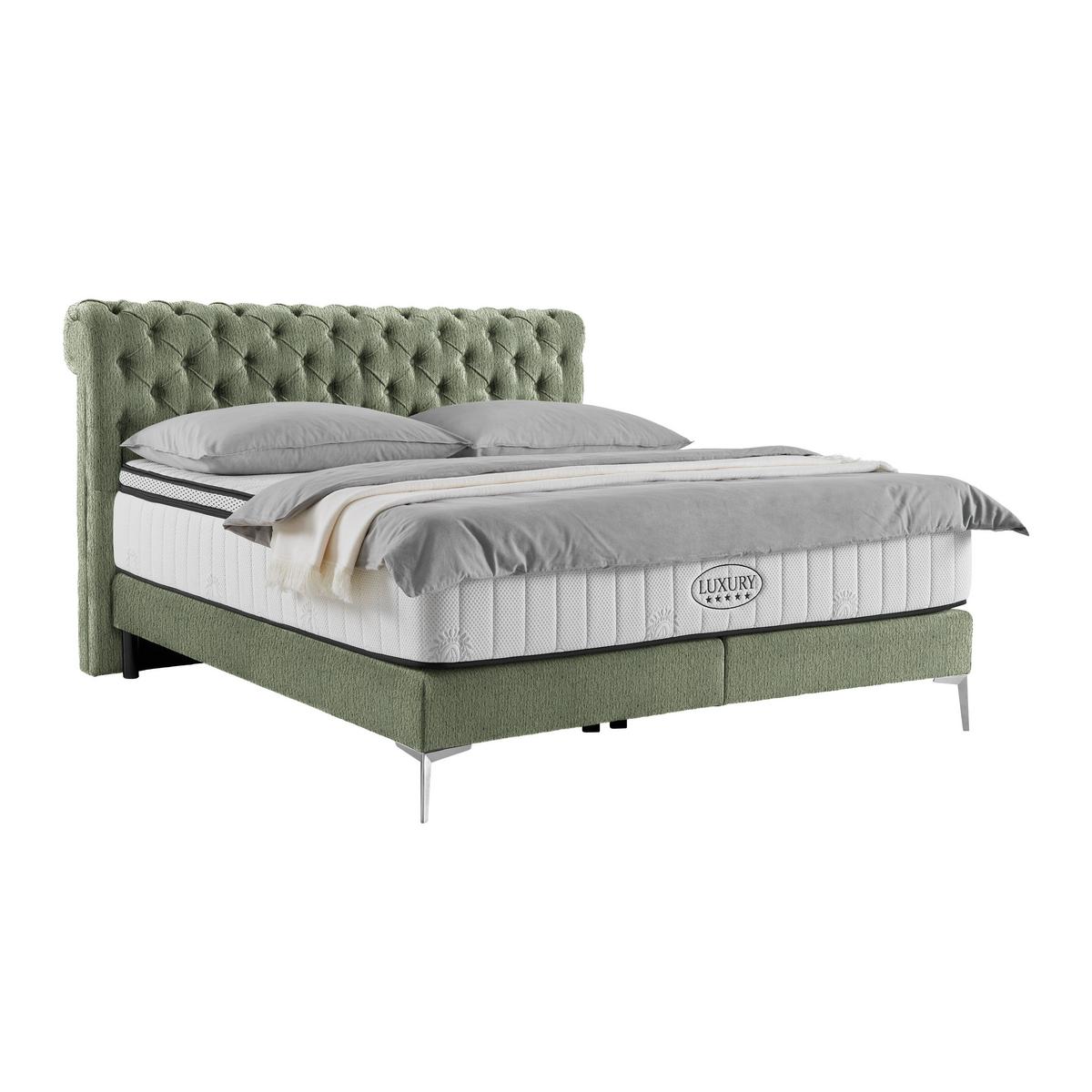 Boxspringbett Queen in Olivgrün ca. 180x200cm - Chromfarben/Goldfarben, Konventionell, Textil (180/200cm) - Premium Living