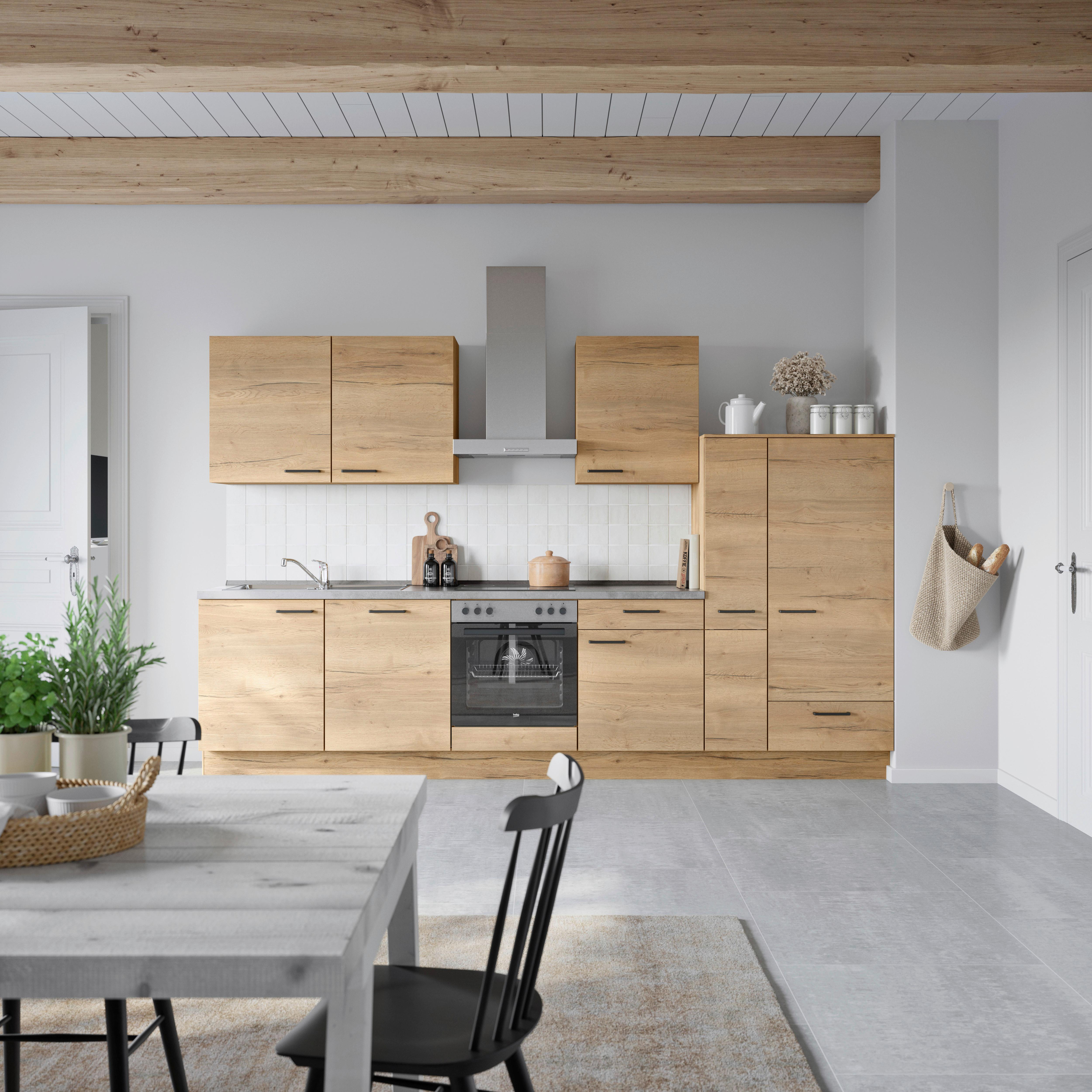 Küchenblock Structura Low m. Geräten Eiche - Schieferfarben/Eichefarben, MODERN, Holzwerkstoff/Metall (330cm) - Nobilia