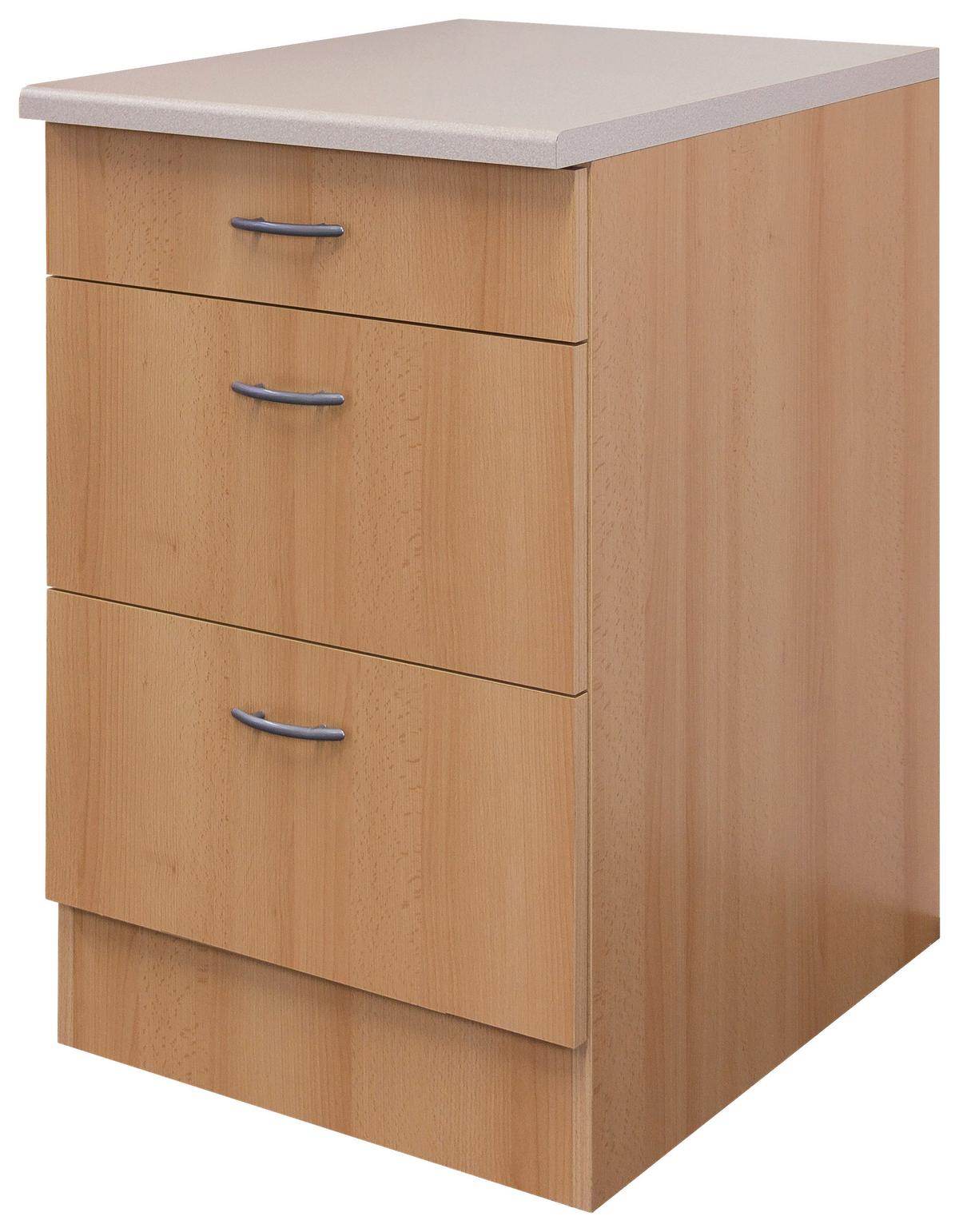 Schubkastenunterschrank Nano ca. 60x89x60 cm Buchefarben - Edelstahlfarben/Beige, KONVENTIONELL, Holzwerkstoff/Kunststoff (60/85/60cm) - FlexWell