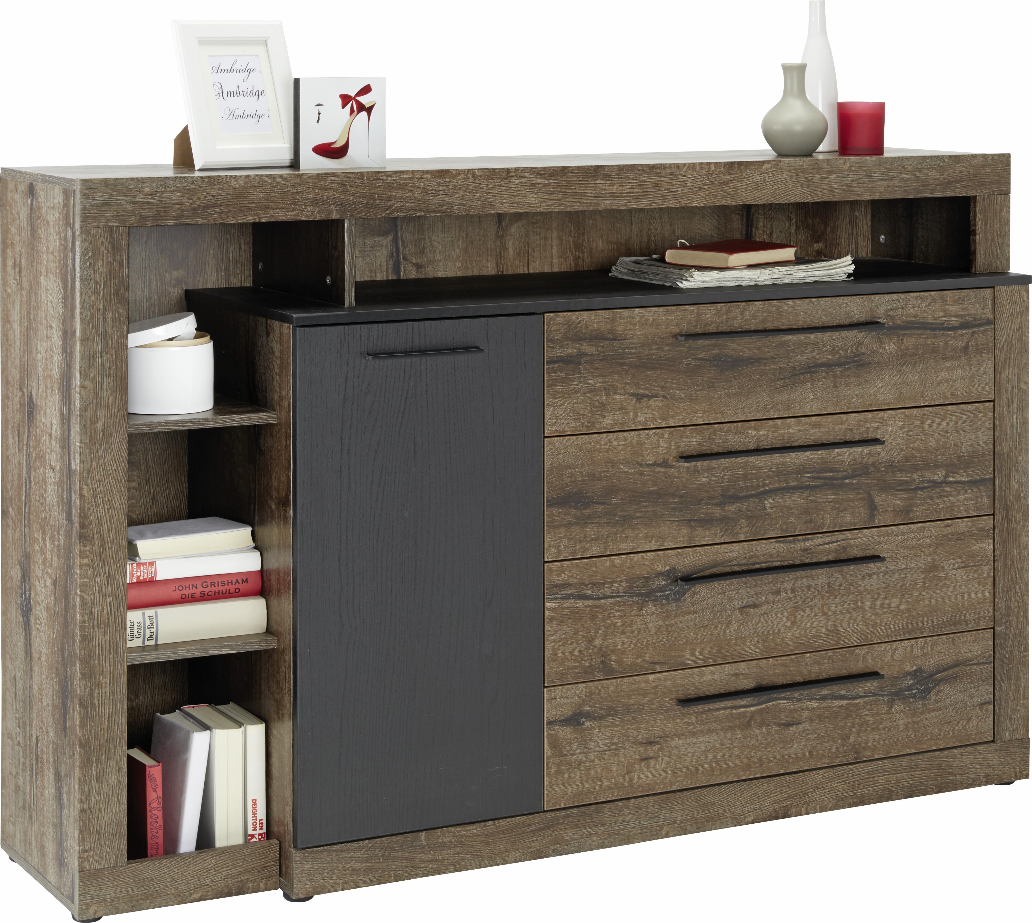 Comodă Bellevue - culoare lemn stejar/negru, Lifestyle, plastic/metal (160,5/107,3/43,4cm)