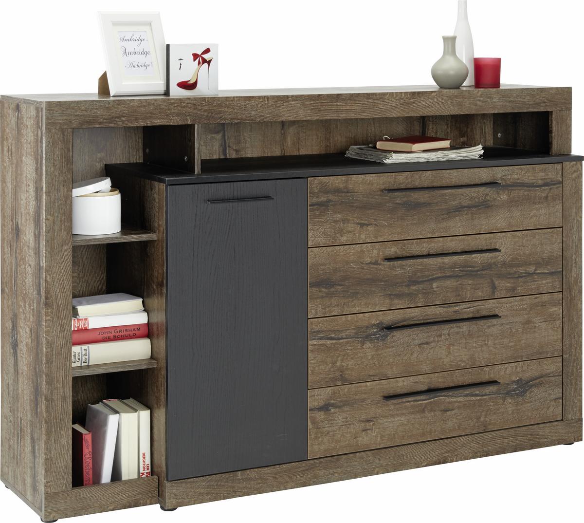 Comodă Bellevue - culoare lemn stejar/negru, Lifestyle, plastic/metal (160,5/107,3/43,4cm)