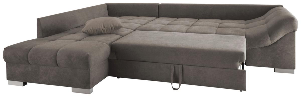 Wohnlandschaft Alvito Graubraun Nylon/Mikrofaser - Graubraun/Silberfarben, Design, Holz/Textil (202/298cm) - MID.YOU