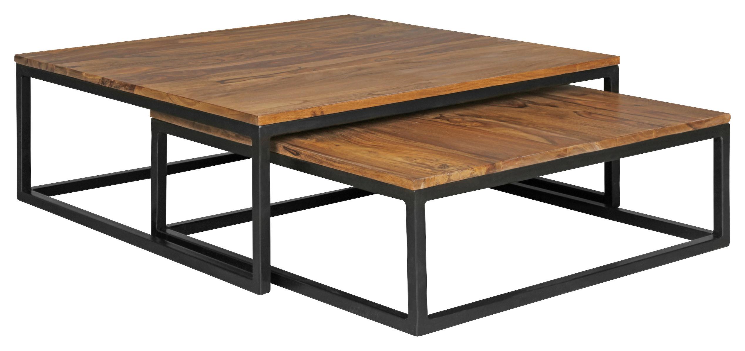 Couchtischset "Akola", 2-er Set, aus Sheesham - Sheeshamfarben/Schwarz, Design, Holz/Metall (75/75/27cm) - MID.YOU