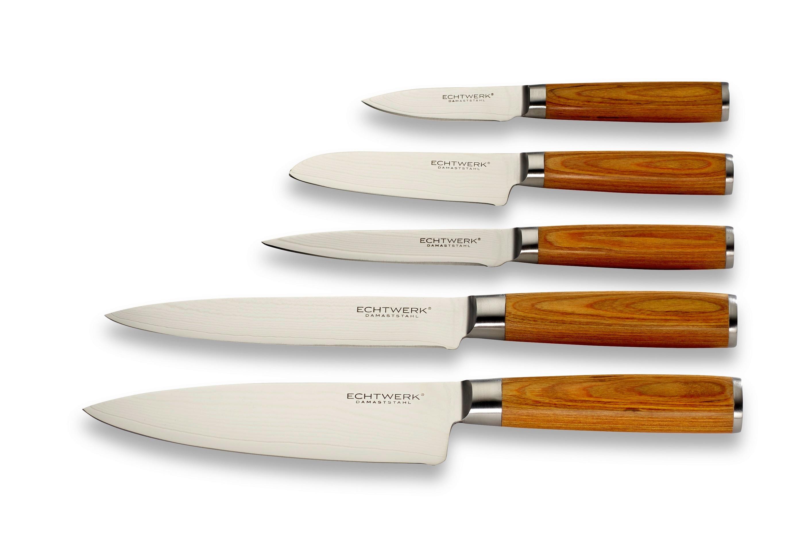 Messerset Damaszener Braun/Silber 5-teilig - Silberfarben/Bernsteinfarben, Basics, Holz/Metall - Echtwerk