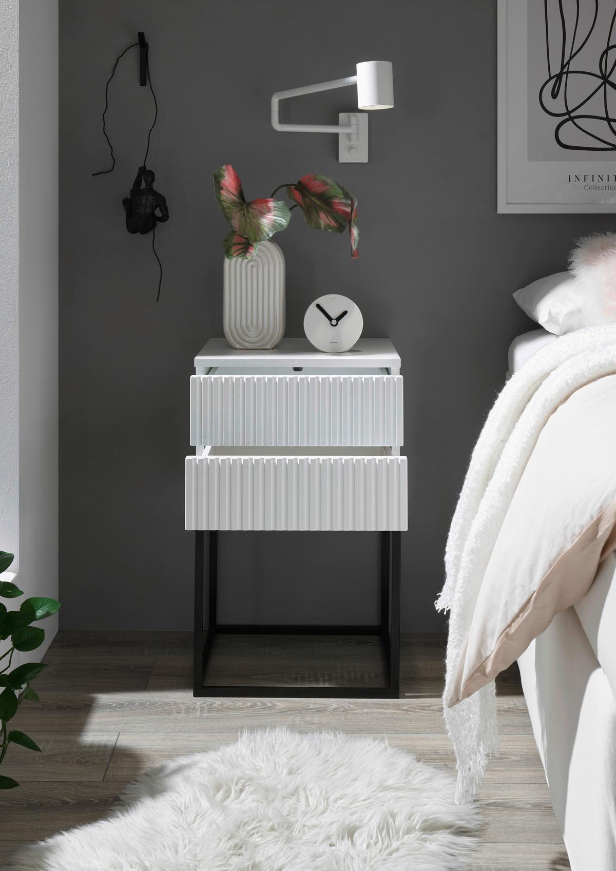 SZAFKA NOCNA MARLE - biały/czarny, Modern, materiał drewnopochodny/metal (40/65/38,5cm) - Livetastic