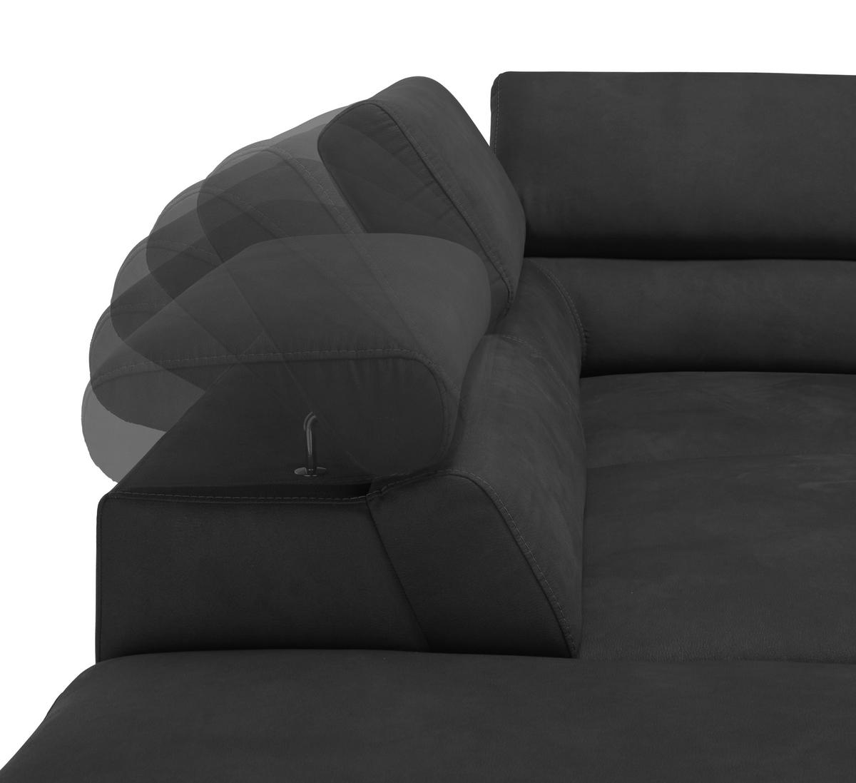 Wohnlandschaft Carmen in Schwarz mit Bettfunktion - Chromfarben/Schwarz, KONVENTIONELL, Holz/Textil (226/93/292cm) - Based