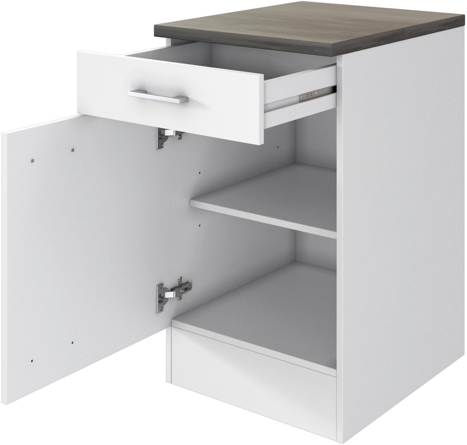 Kuhinjska Spodnja Omarica Lucca, Bela, Rjava - bela/barve aluminija, Konvencionalno, umetna masa/leseni material (50/85/60cm) - FlexWell
