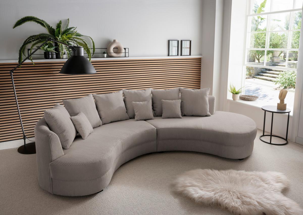 Wohnlandschaft Limoncello grau-braun Cord - Graubraun/Schwarz, Design, Kunststoff/Textil (300/160cm) - Livetastic
