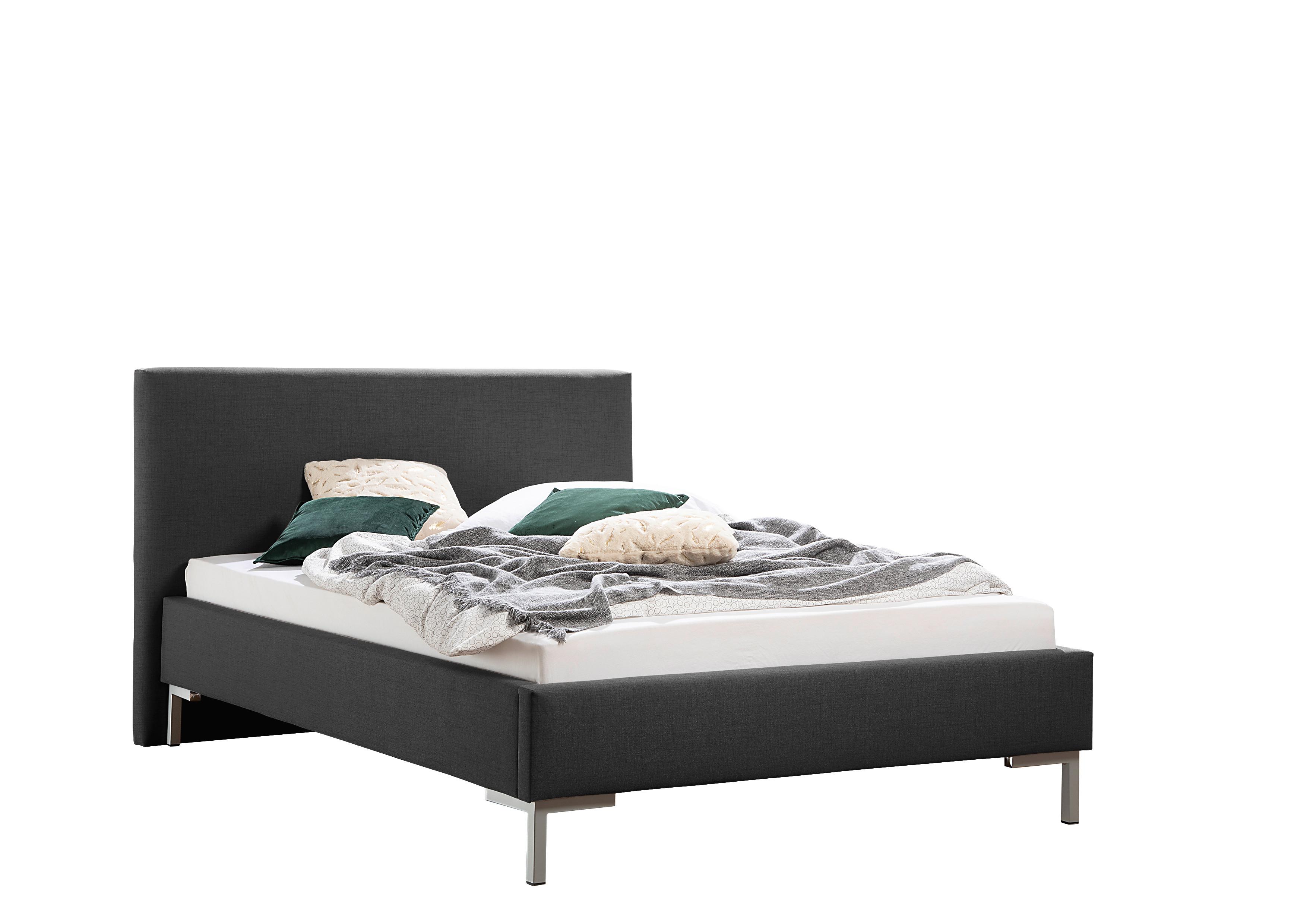 Polsterbett Minto Anthrazit ca. 140x200 cm - Anthrazit/Silberfarben, MODERN, Textil/Metall (140/200cm) - Livetastic