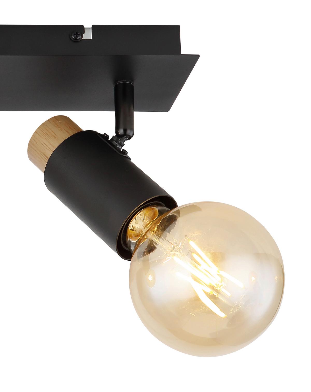 Strahler Matti in Schwarz/Braun max. 40 Watt - Dunkelbraun/Schwarz, Design, Holz/Metall (48,5/8/14,5cm) - Globo
