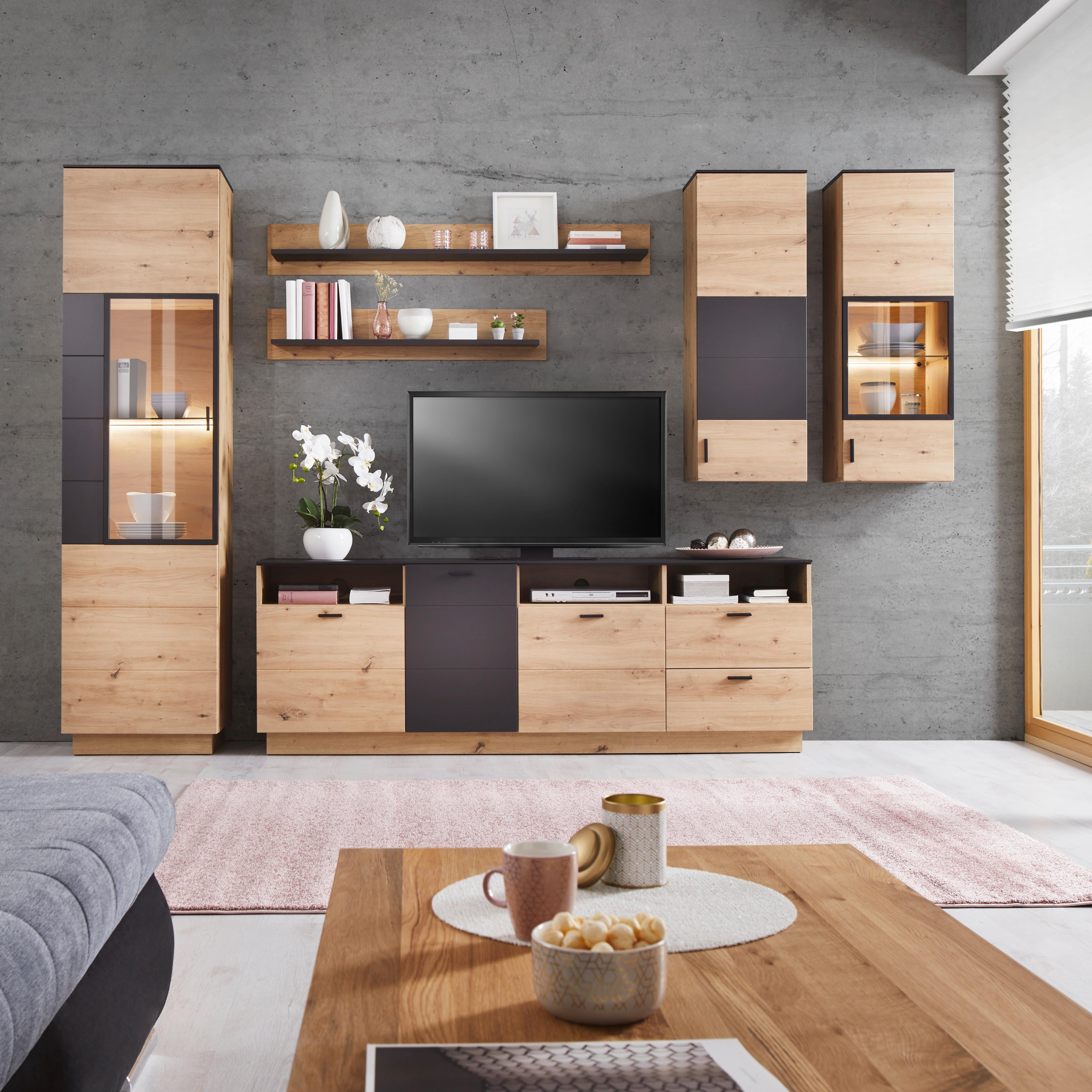 Viseća Vitrina Tonale - siva/boje hrasta, Moderno, staklo/drvni materijal (40,4/111/33cm) - Modern Living