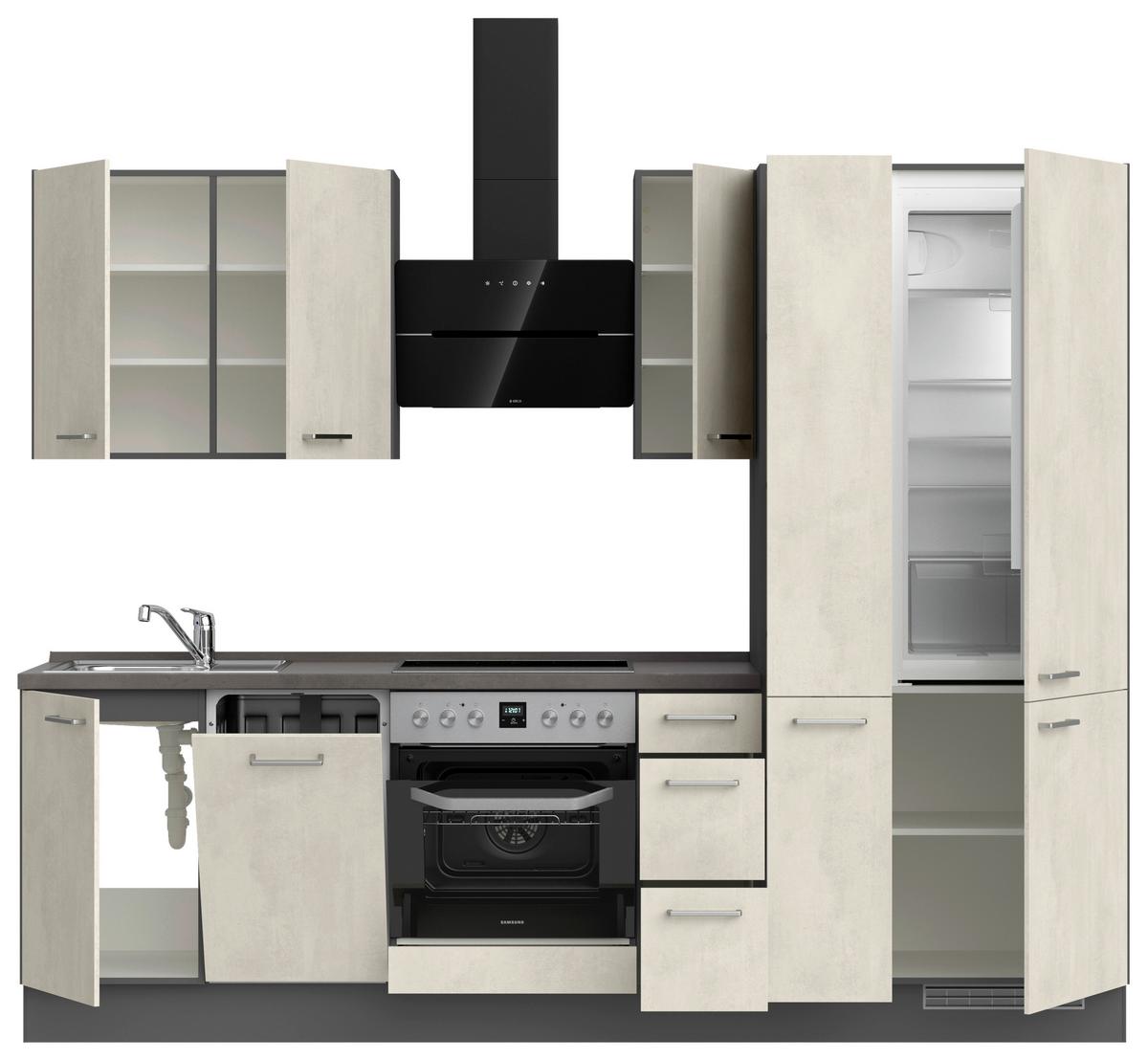 Küchenblock Riva High m. Geräten Weiß - Schieferfarben/Edelstahlfarben, MODERN, Holzwerkstoff/Metall (270cm) - Nobilia