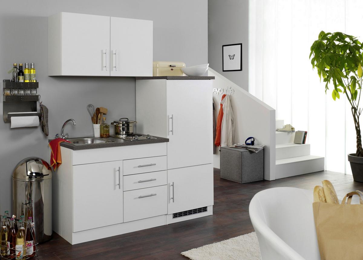 Küchenblock Toronto I m. Geräten Weiß - Chromfarben/Graphitfarben, MODERN, Holzwerkstoff/Metall (160cm) - Held