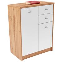 Komód 2 Ajtó 2 Fiók 4-You - krómszínű/tölgyfa színű, Modern, műanyag/faalapú anyag (74/85,4/34,6cm)