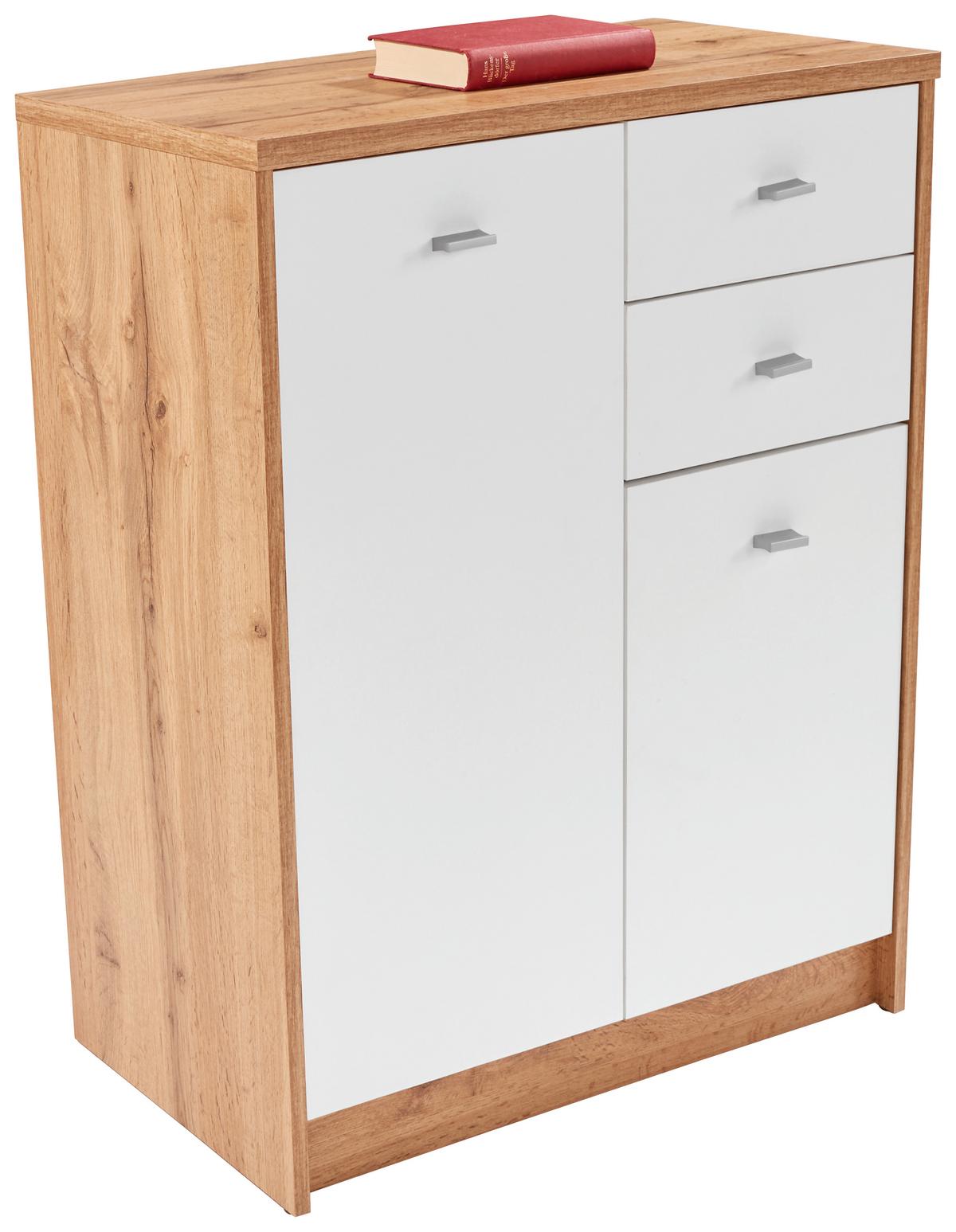 Komód 2 Ajtó 2 Fiók 4-You - krómszínű/tölgyfa színű, Modern, műanyag/faalapú anyag (74/85,4/34,6cm)