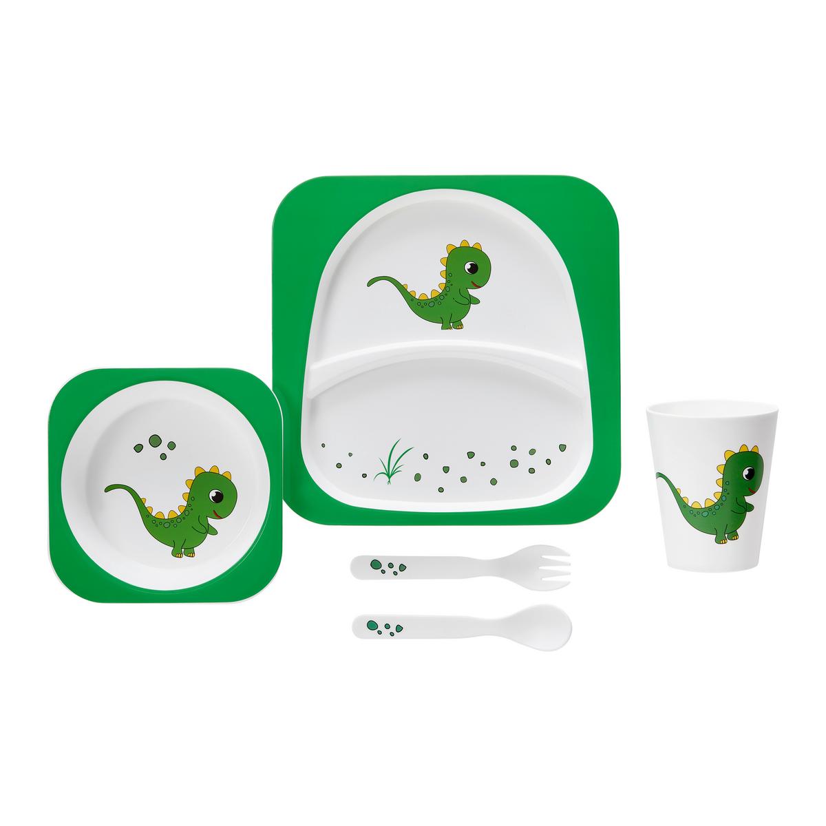 Set de veselă pentru copii Marlon - alb/verde, Konventionell, plastic (21,2/21,2/2,1cm) - Mömax