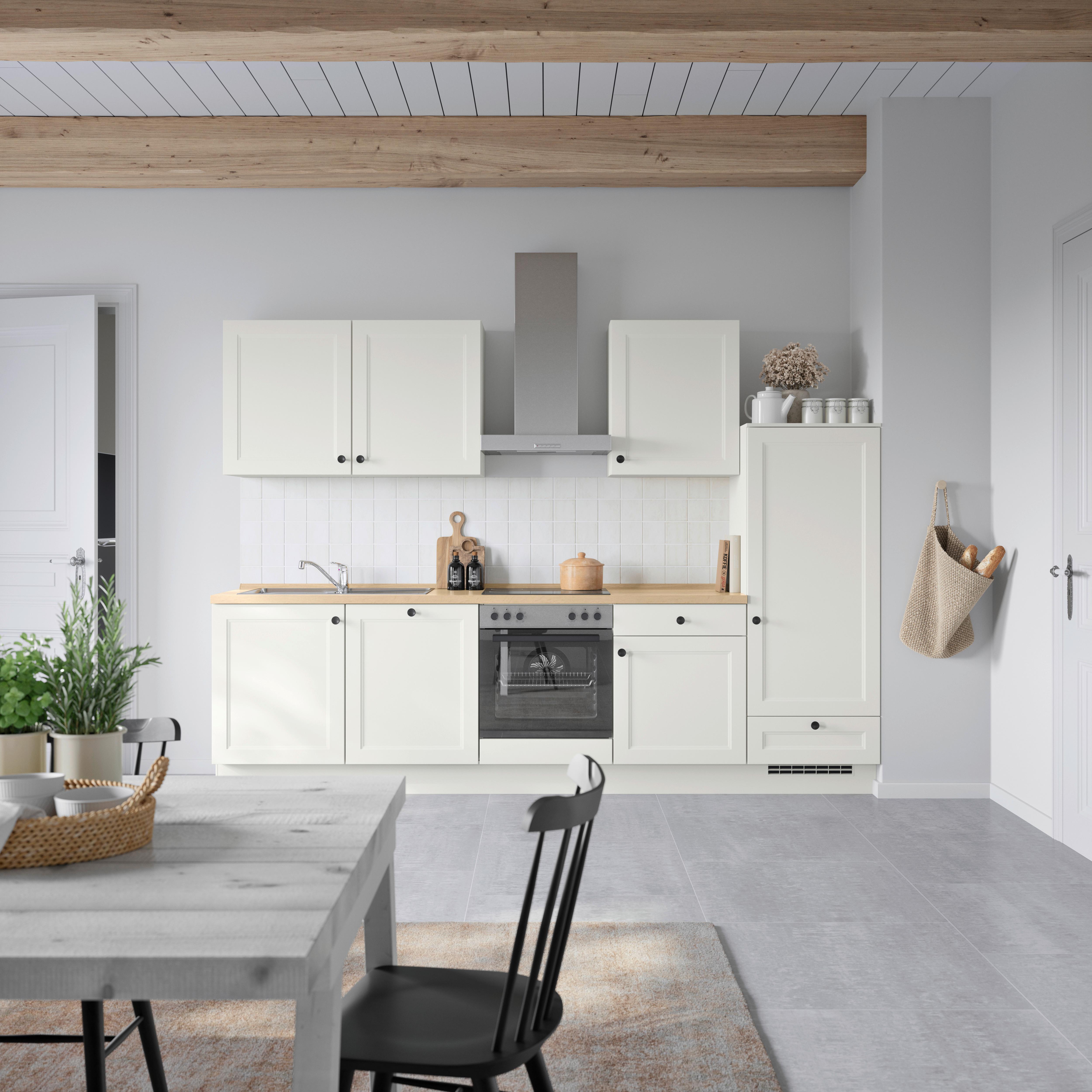 Küchenblock Cascada Low m. Geräten Weiß - Eichefarben/Schwarz, MODERN, Holzwerkstoff/Metall (300cm) - Nobilia