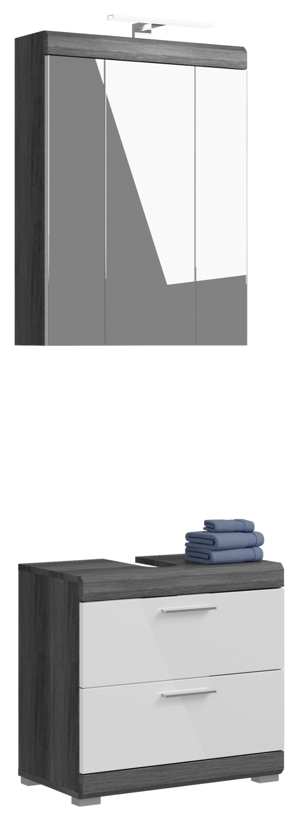 Badezimmer Scout 2-tlg. ca. 60 cm Anthrazit/Weiß - Weiß Hochglanz, MODERN, Holzwerkstoff/Kunststoff (60cm) - MID.YOU