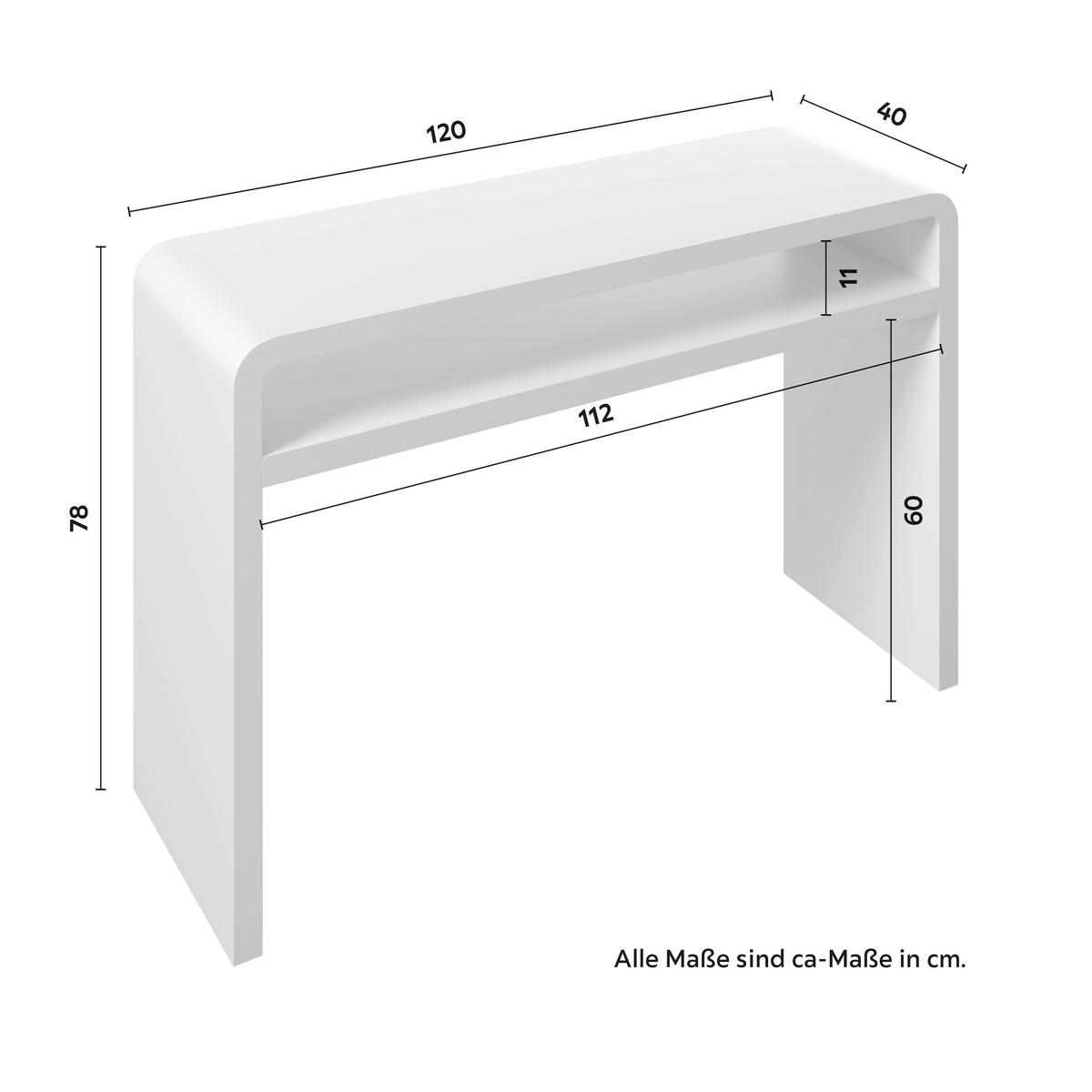 Konzolasztal Fehér Emilia - fehér, Modern, faalapú anyag (120/78/40cm) - Bessagi Home