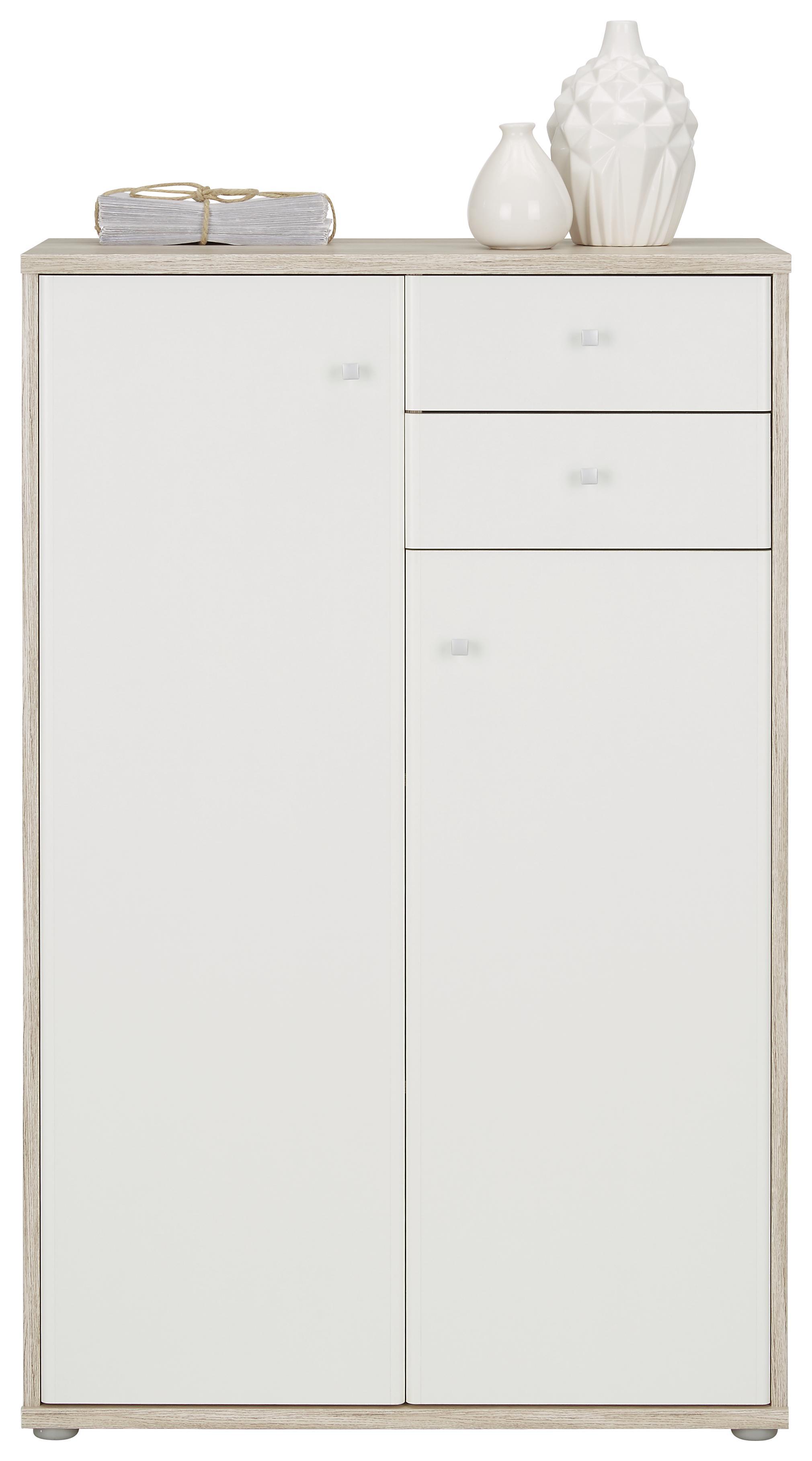 Highboard in Weiß/Sandfarben - Sandfarben/Alufarben, MODERN, Holzwerkstoff/Kunststoff (72/111/34cm)