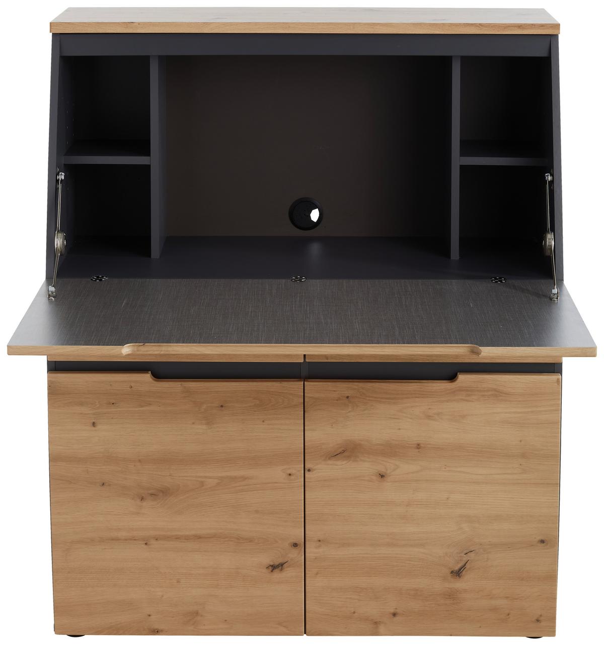 SEKRETARZYK DETROIT - czarny/kolor grafitowy, Design, materiał drewnopochodny/tworzywo sztuczne (100/124/41cm) - Voleo