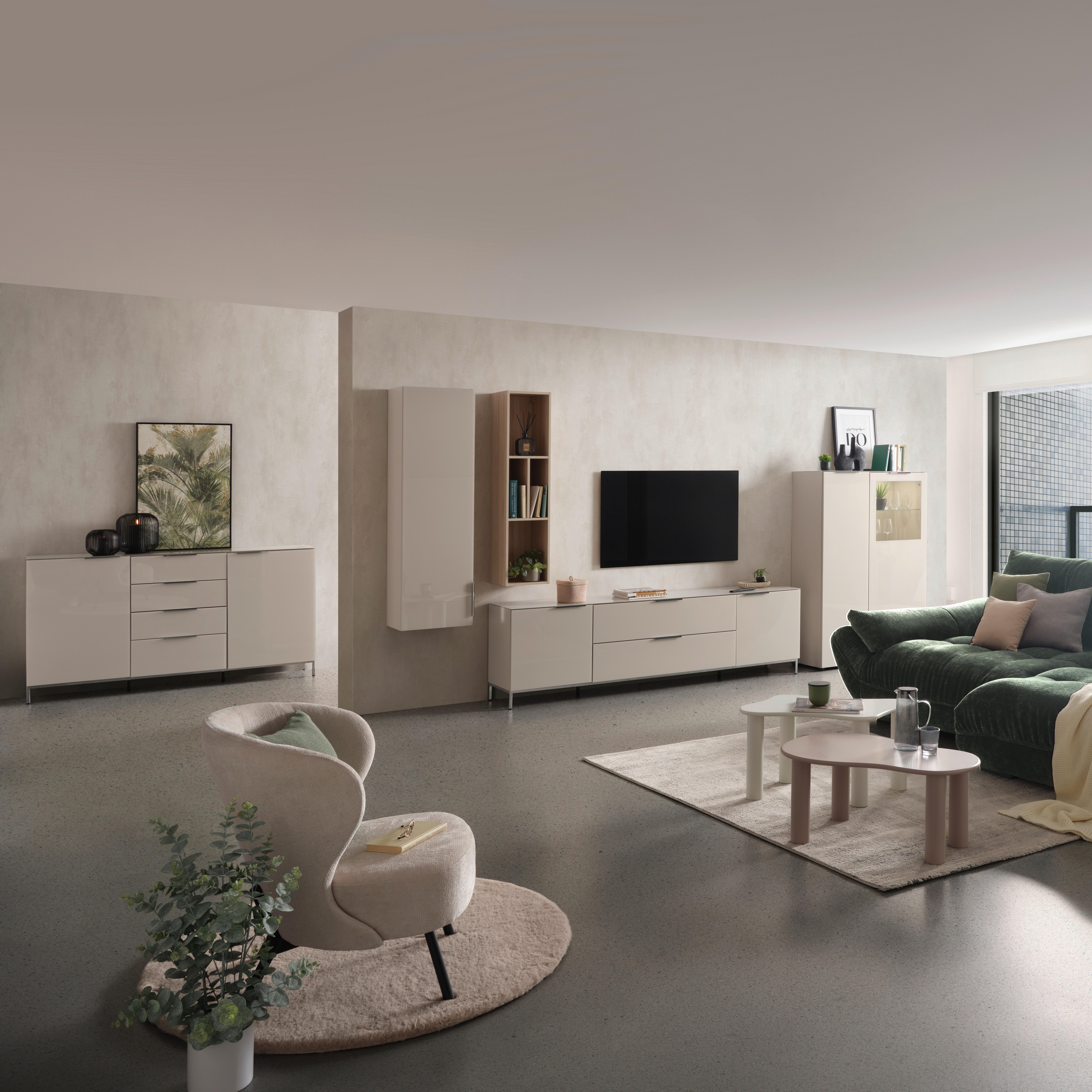 Sideboard Siena Kaschmir - Chromfarben/Kaschmir, MODERN, Glas/Holzwerkstoff (181/84/40cm) - Premium Living