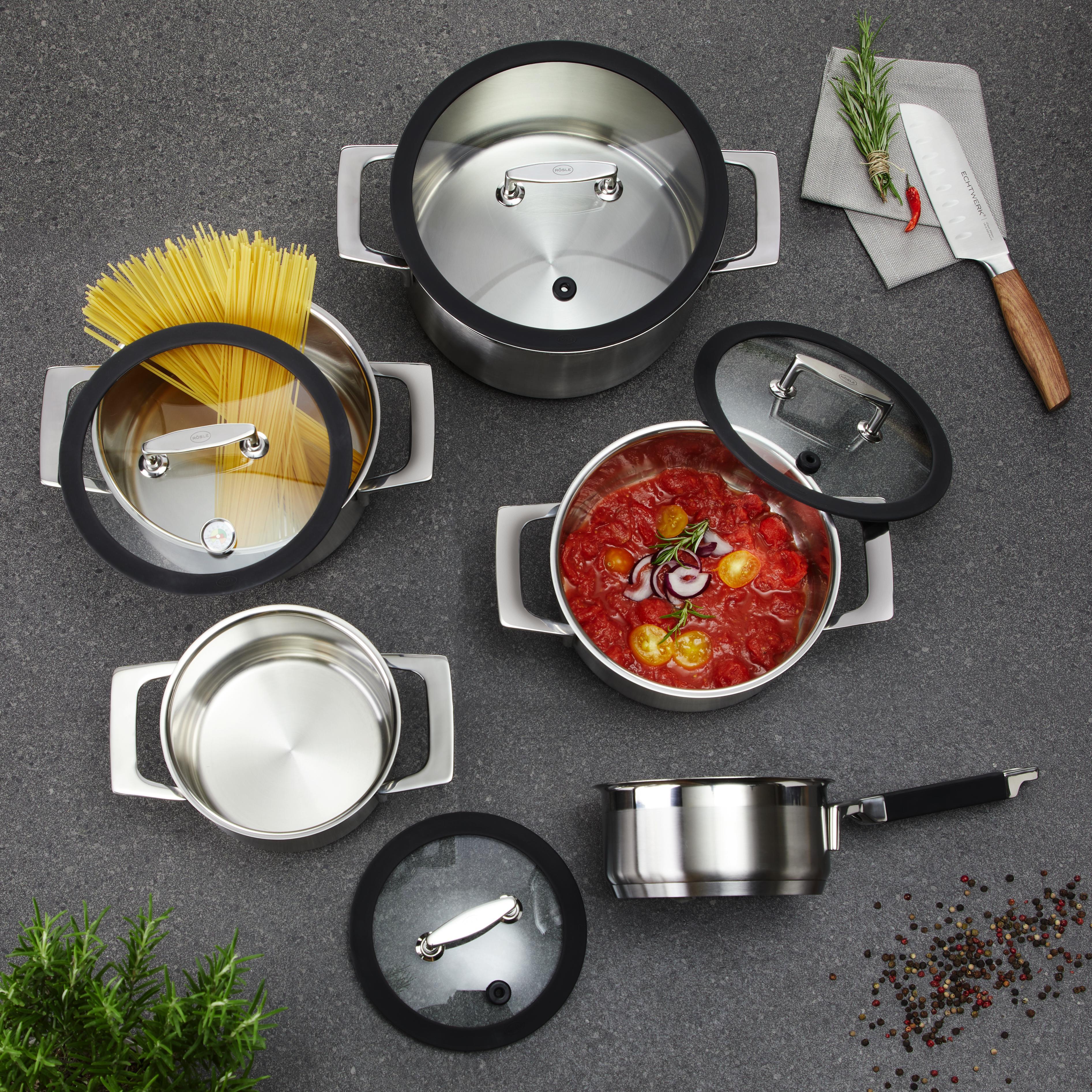 Kochtopfset Rösle Silence 9-teilig - Edelstahlfarben, KONVENTIONELL, Glas/Metall (55/31/22,5cm) - Rösle