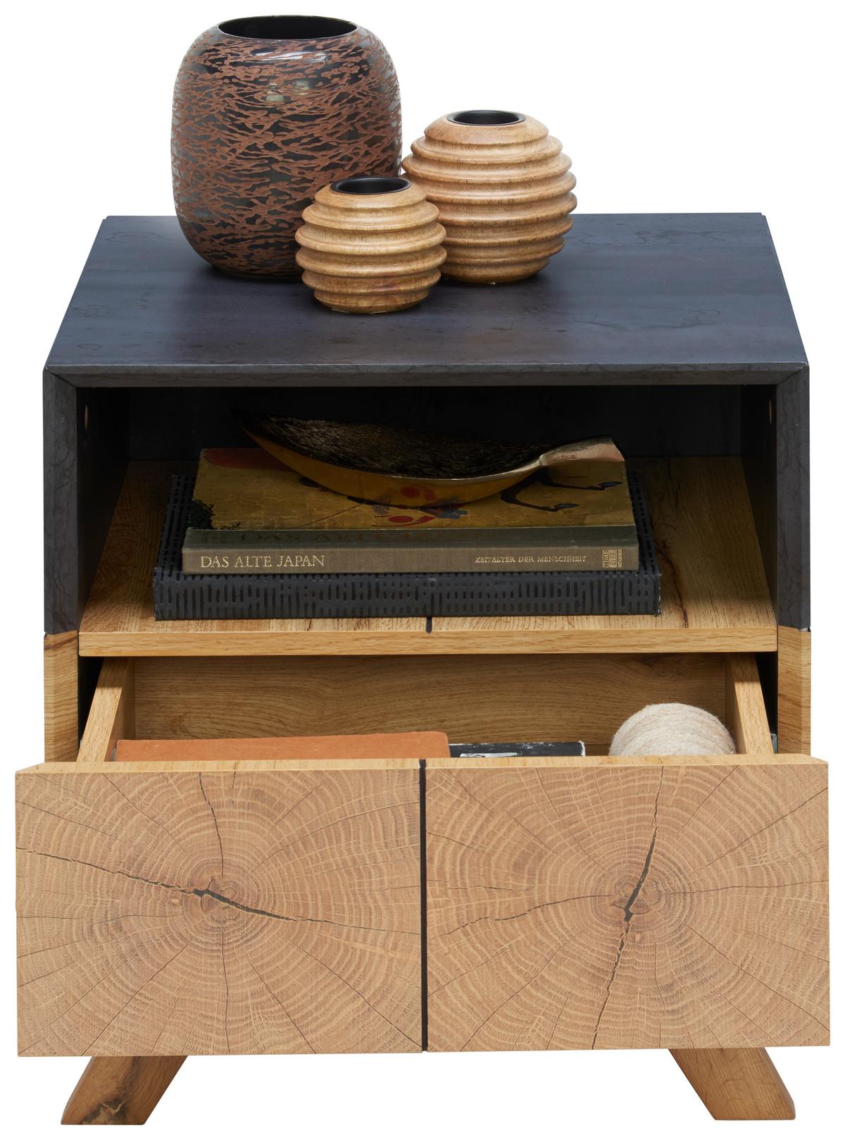 SZAFKA NOCNA KIK - kolor dębowy/ciemnoszary, Design, materiał drewnopochodny/drewno (45/50/40cm) - Carryhome