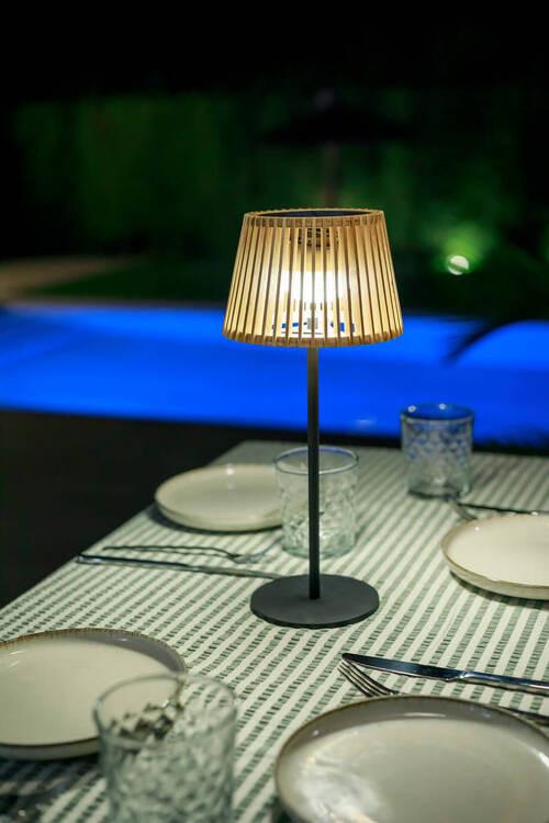 LAMPA STOŁOWA LED OKINAWA LUMOKT036NWSWNW - czarny/brązowy, Natur, materiały naturalne/metal (16/36/16cm) - New Garden