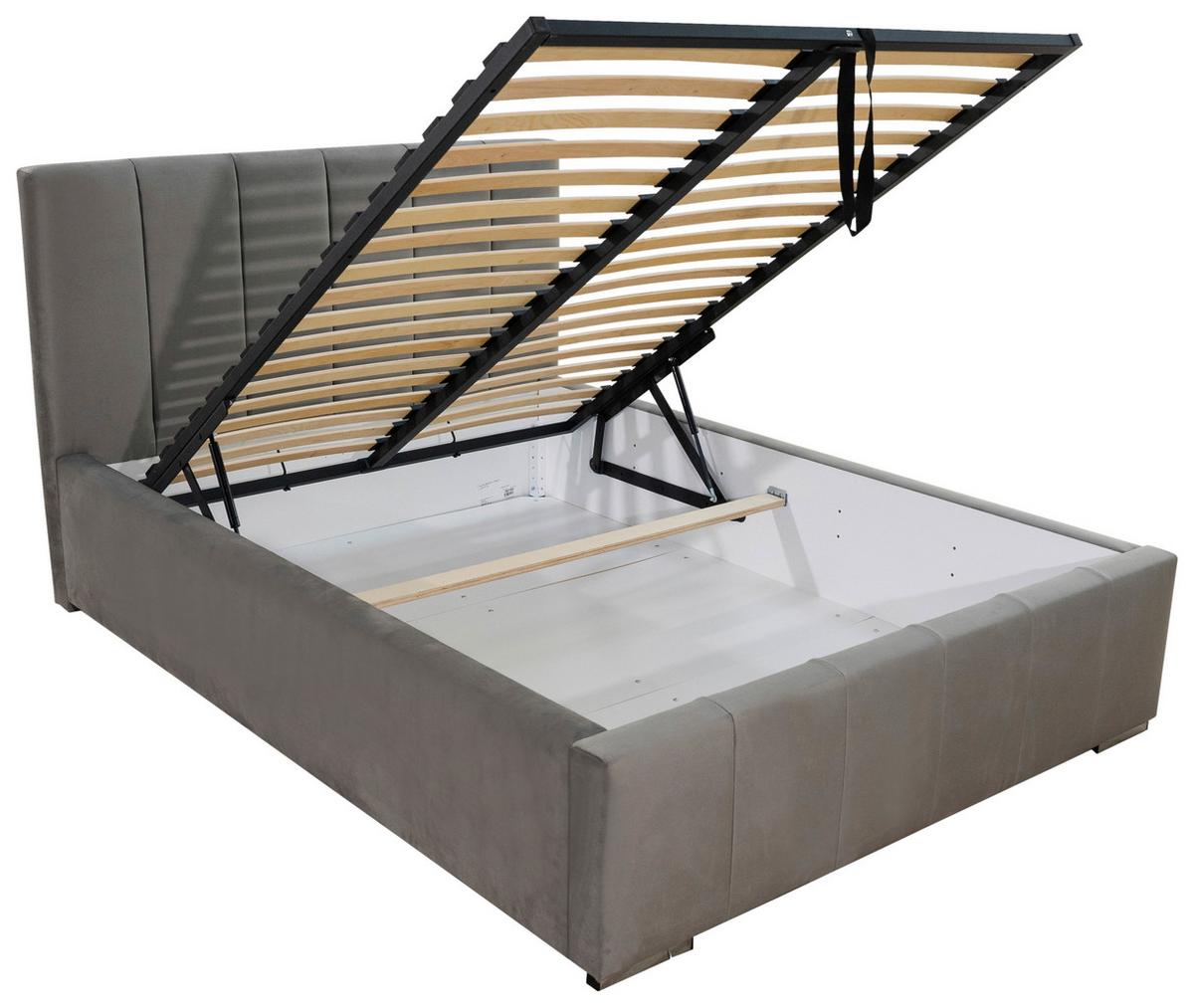 Posterbett Allos ca. 140x200 cm Grau - Chromfarben/Kernbuche, MODERN, Holz/Textil (140/200cm) - MID.YOU