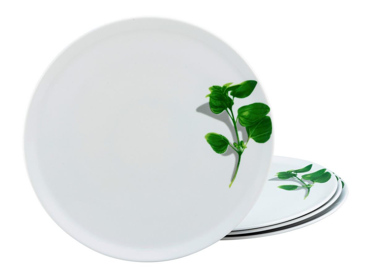 Pizzatellerset Europa Basilikum in Weiß 4-teilig - Grün, KONVENTIONELL, Keramik (33cm) - Creatable